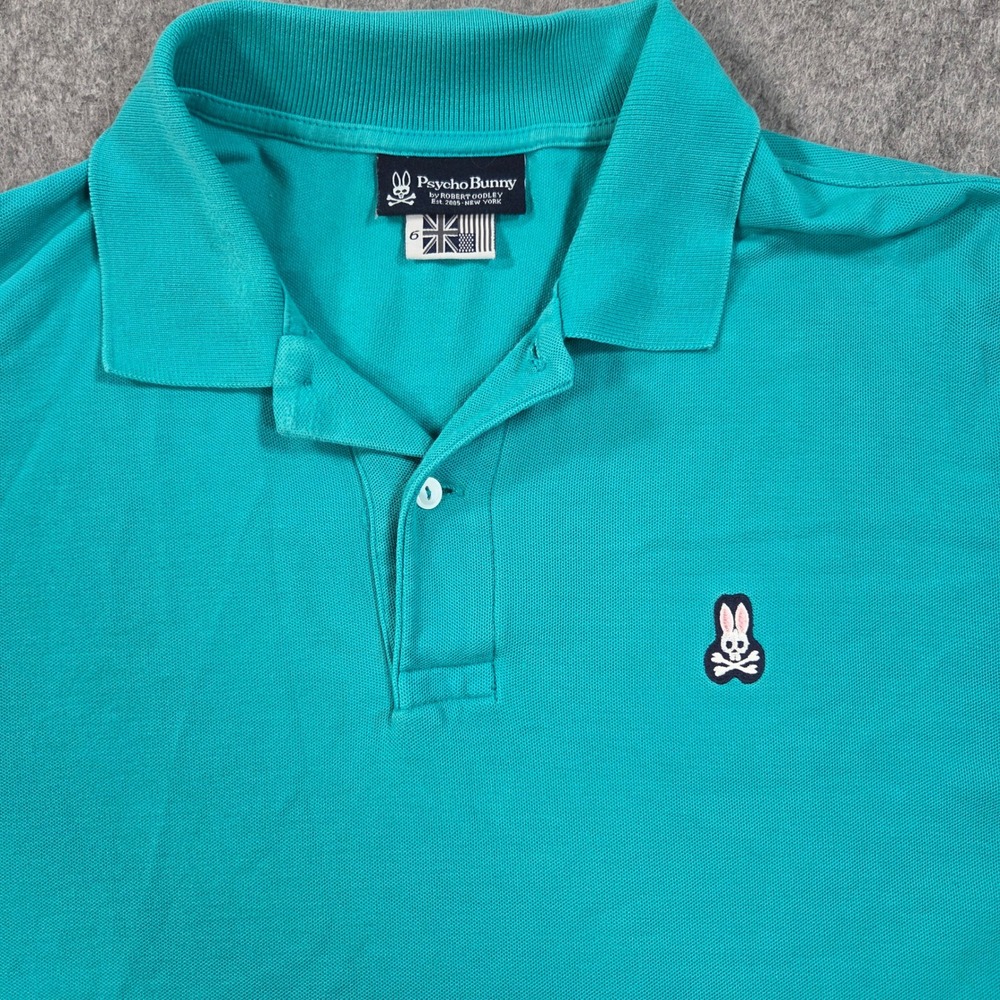 Psycho Bunny Polo Shirt Mens Size 6 XL Teal Green Pima Cotton Short Sleeve